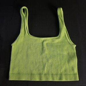 Zara Ribbed‎ Square Neck Green Cropped Tank Top M-L